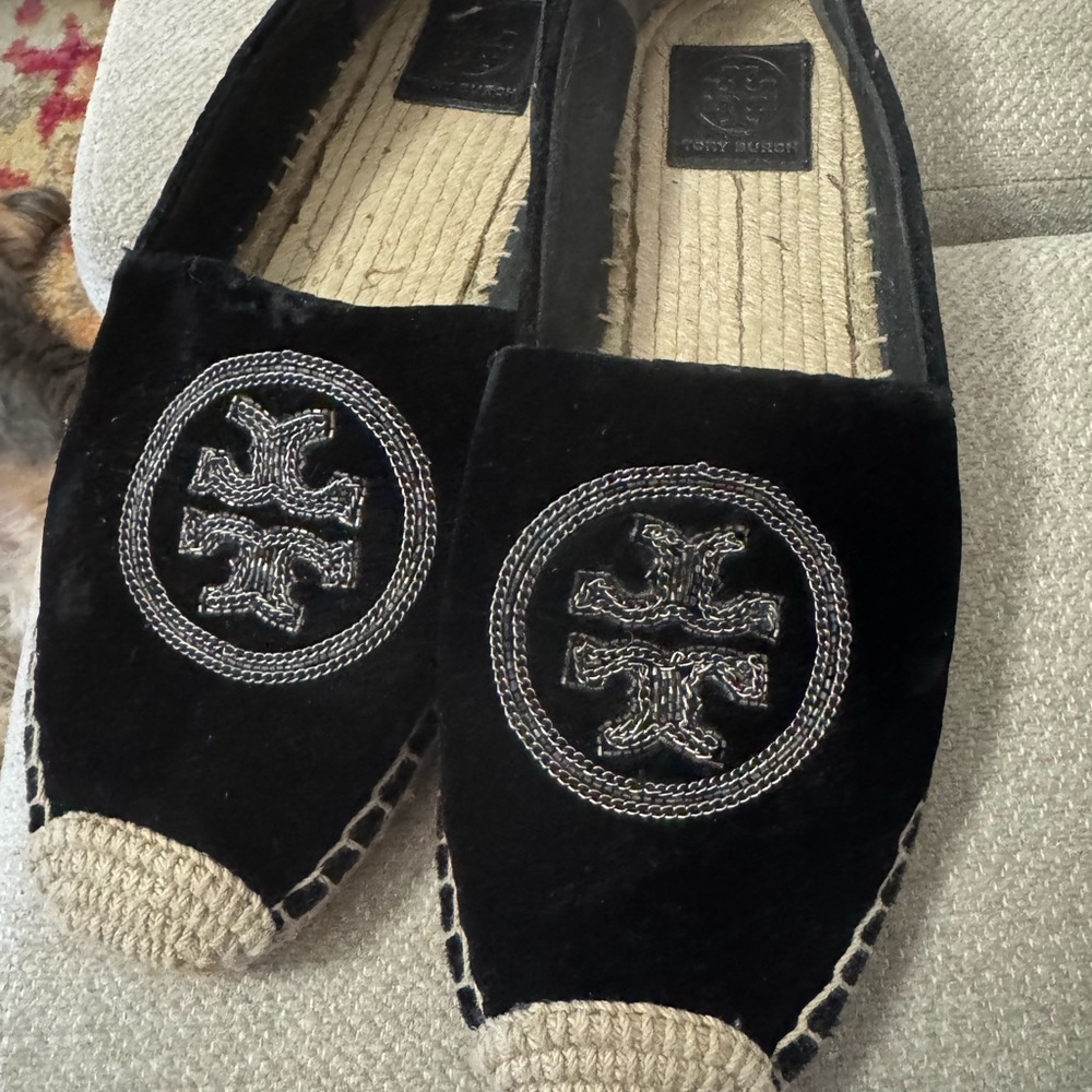 Tory Burch Black and Tan Espadrilles